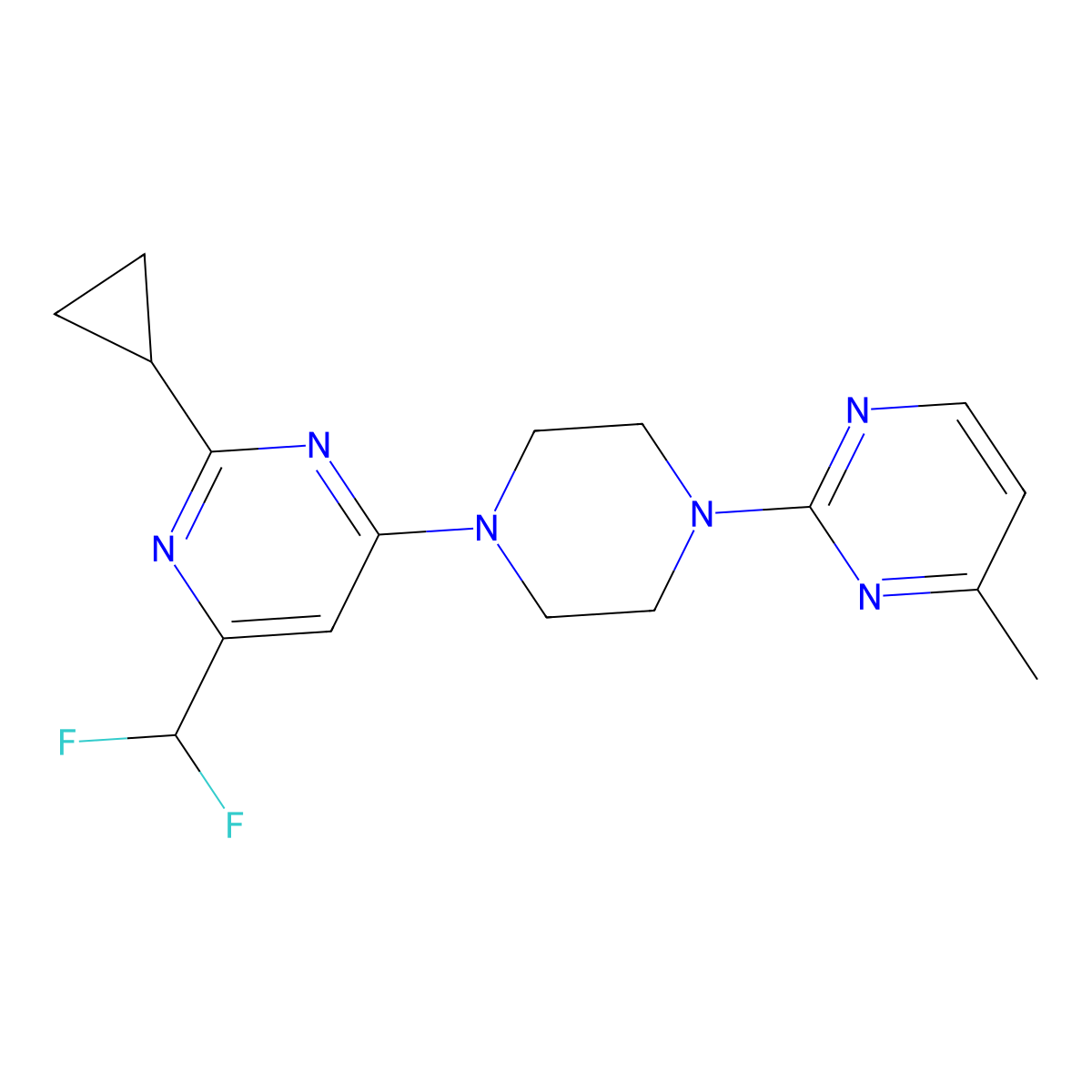 2-Cyclopropyl-4-(difluoromethyl)-6-[4-(4-methylpyrimidin-2-yl)piperazin-1-yl]pyrimidine molecular structure, CAS 2640878-31-3