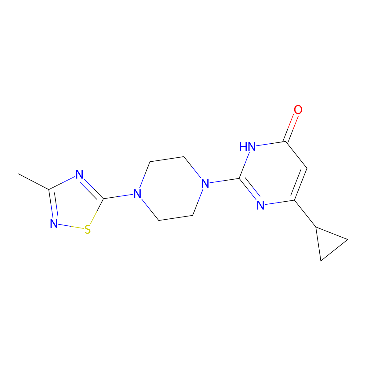 6-Cyclopropyl-2-[4-(3-methyl-1,2,4-thiadiazol-5-yl)piperazin-1-yl]-3,4-dihydropyrimidin-4-one molecular structure, CAS 2640878-35-7