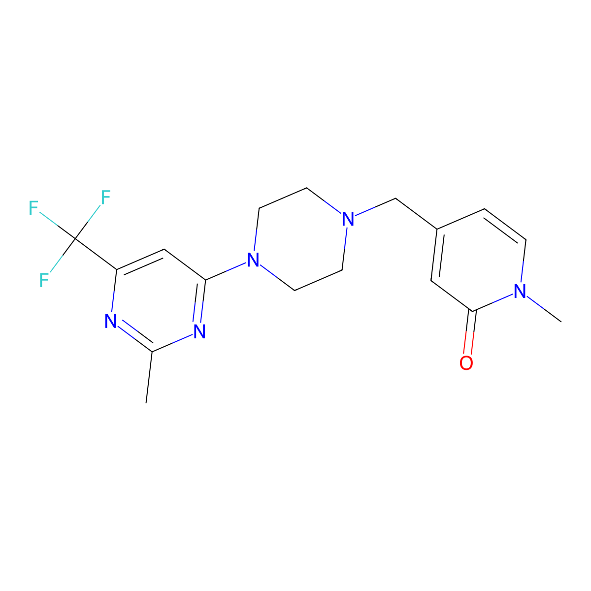 1-Methyl-4-({4-[2-methyl-6-(trifluoromethyl)pyrimidin-4-yl]piperazin-1-yl}methyl)-1,2-dihydropyridin-2-one molecular structure, CAS 2640878-38-0