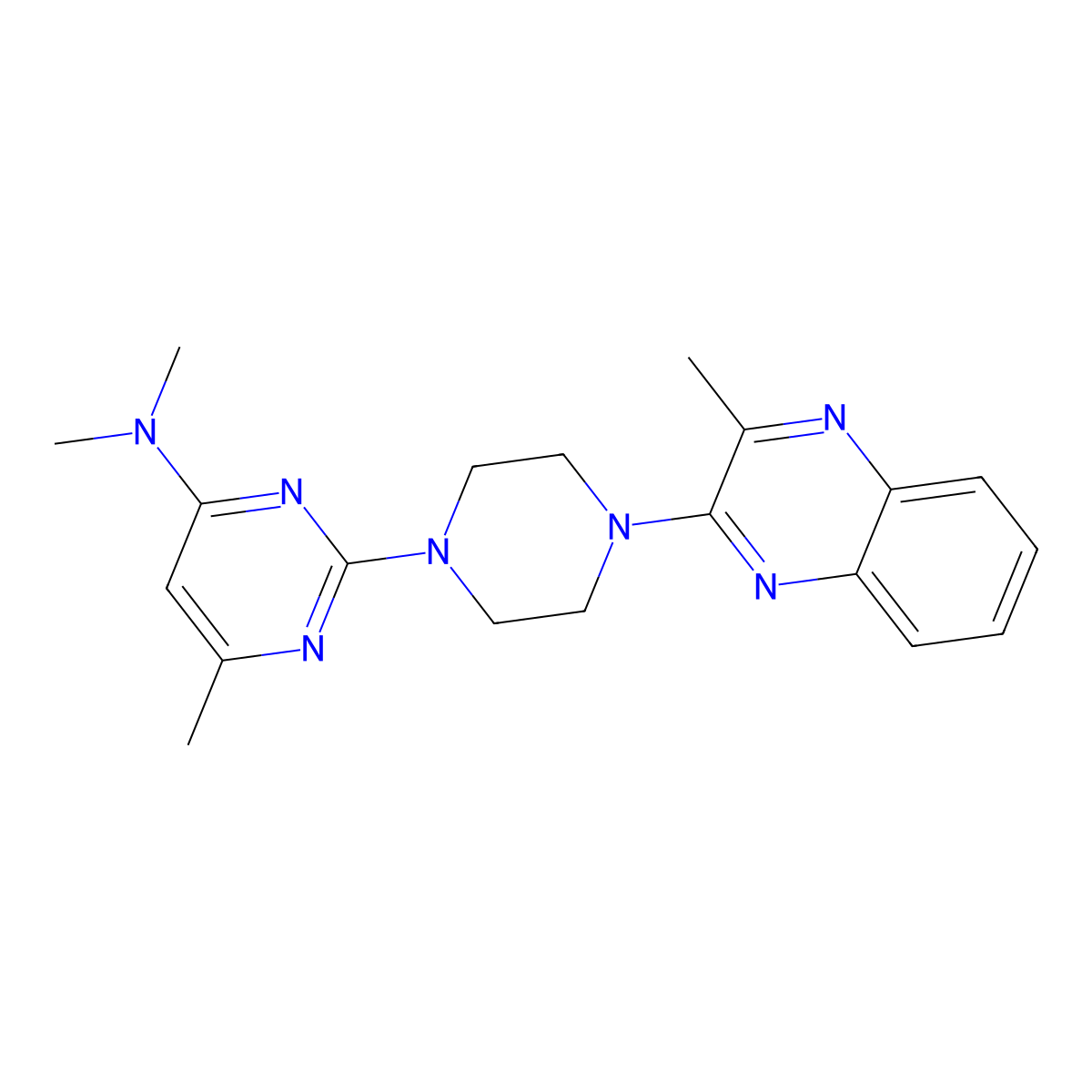 N,N,6-trimethyl-2-[4-(3-methylquinoxalin-2-yl)piperazin-1-yl]pyrimidin-4-amine molecular structure, CAS 2640878-39-1