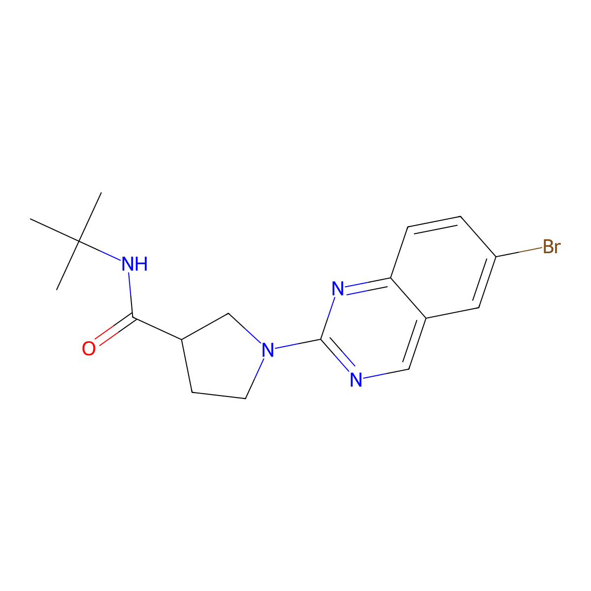 1-(6-bromoquinazolin-2-yl)-N-tert-butylpyrrolidine-3-carboxamide molecular structure, CAS 2640878-41-5