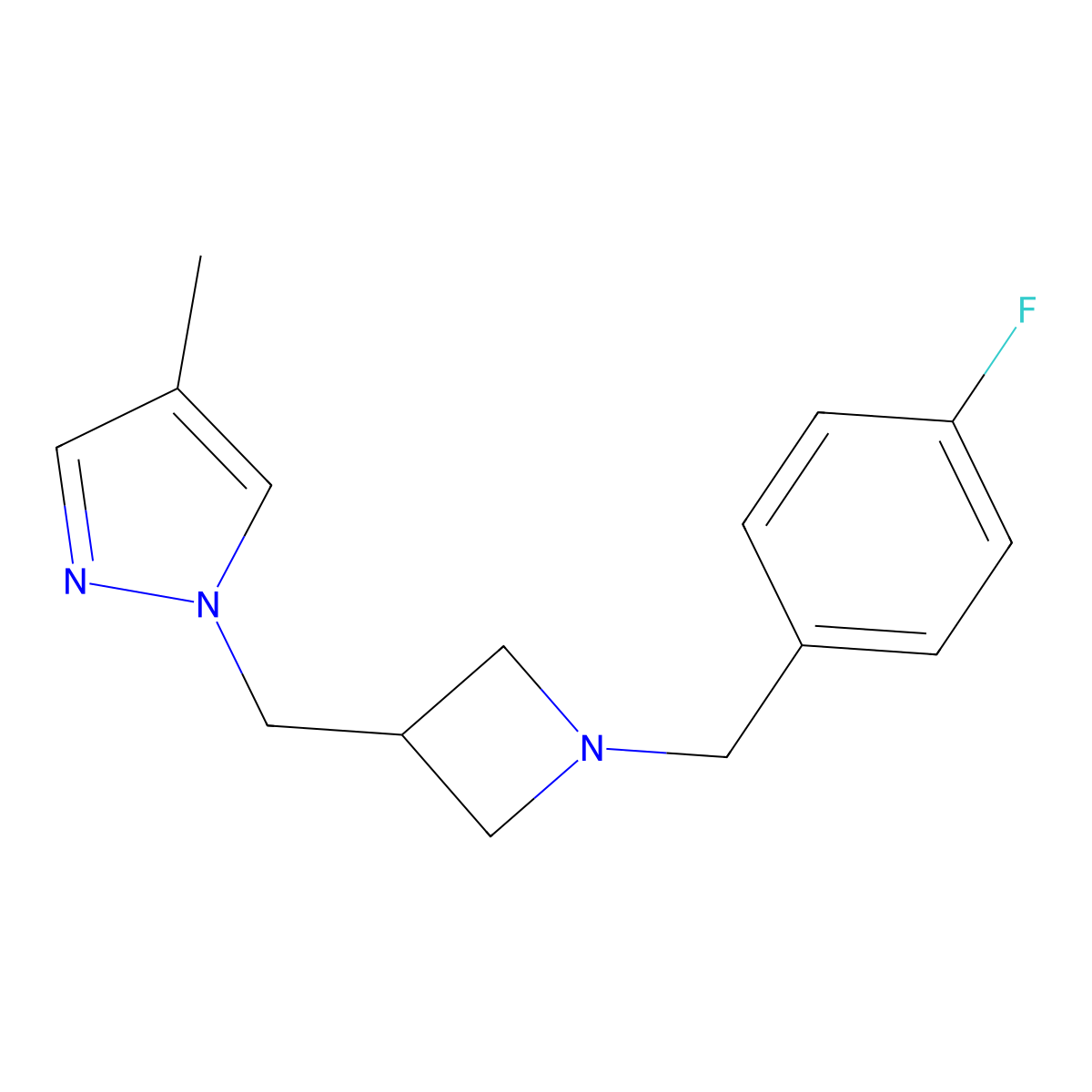 1-({1-[(4-fluorophenyl)methyl]azetidin-3-yl}methyl)-4-methyl-1H-pyrazole molecular structure, CAS 2640878-42-6