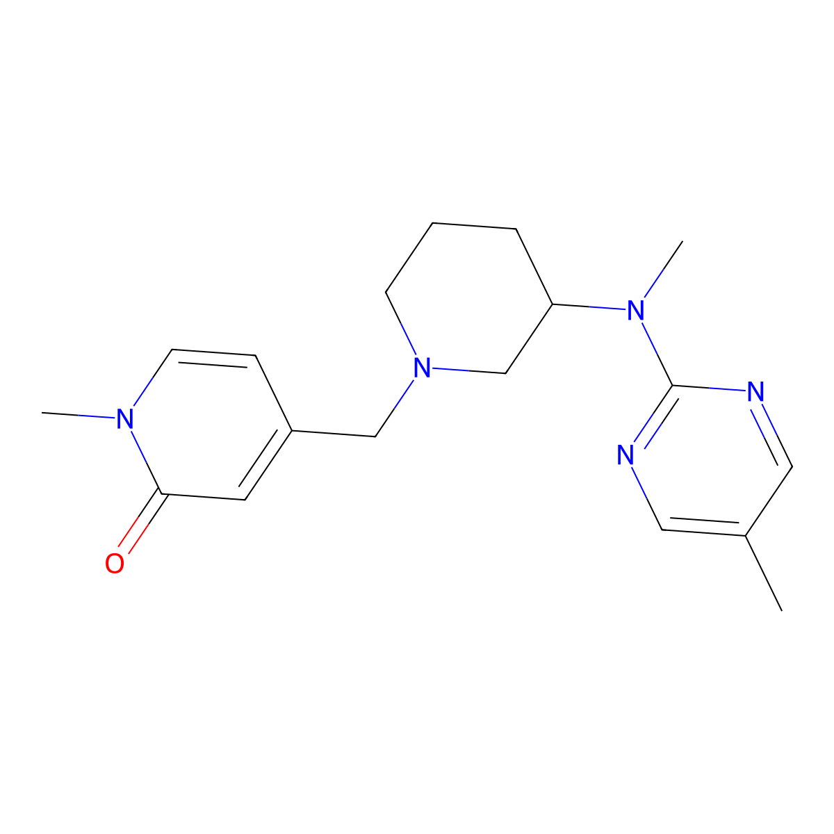 1-Methyl-4-({3-[methyl(5-methylpyrimidin-2-yl)amino]piperidin-1-yl}methyl)-1,2-dihydropyridin-2-one molecular structure, CAS 2640878-43-7