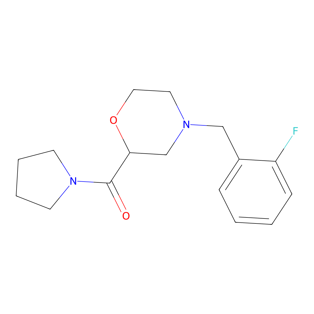 4-[(2-Fluorophenyl)methyl]-2-(pyrrolidine-1-carbonyl)morpholine molecular structure, CAS 2640878-44-8