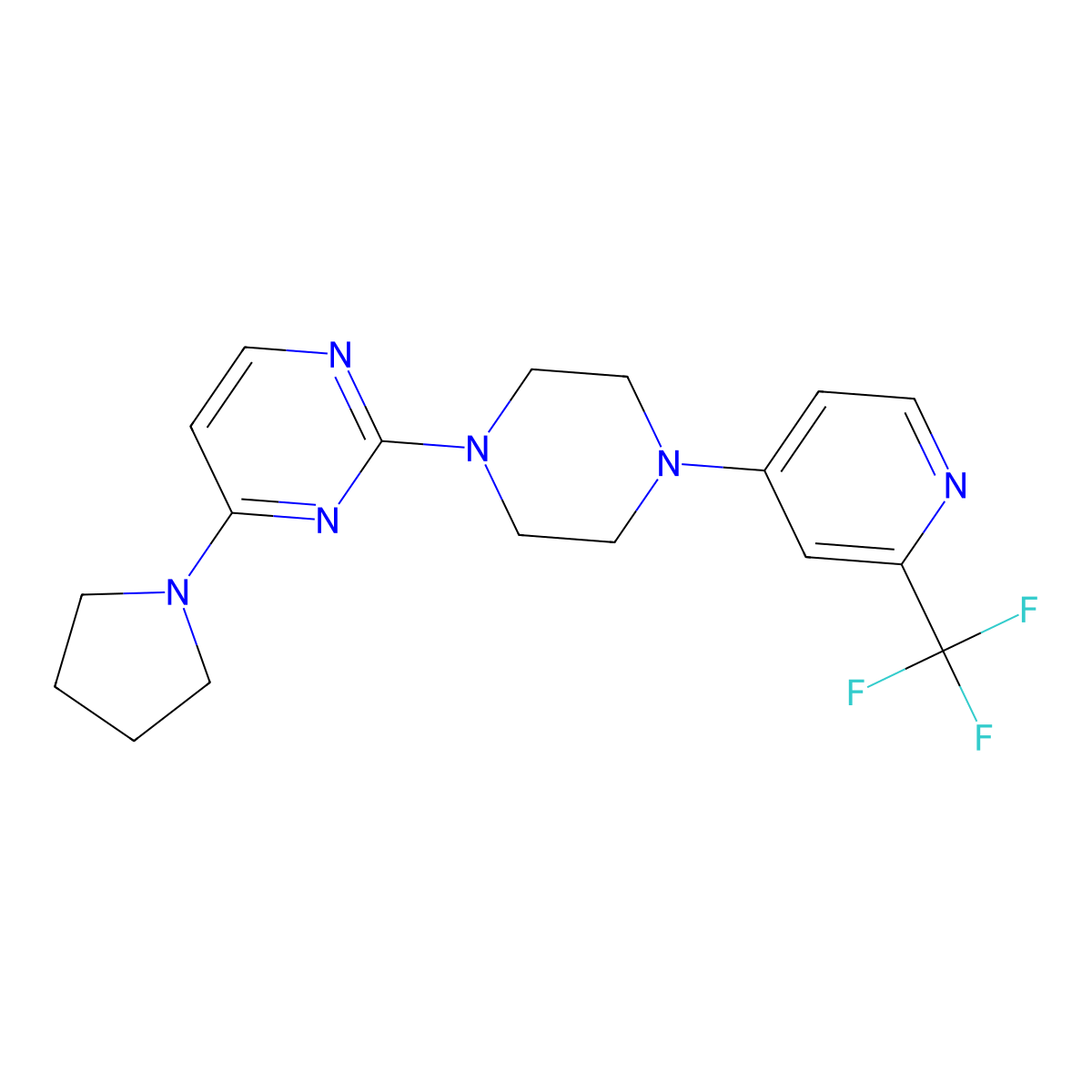 4-(Pyrrolidin-1-yl)-2-{4-[2-(trifluoromethyl)pyridin-4-yl]piperazin-1-yl}pyrimidine molecular structure, CAS 2640878-45-9