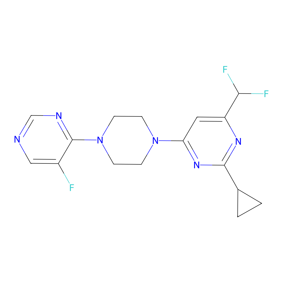 2-Cyclopropyl-4-(difluoromethyl)-6-[4-(5-fluoropyrimidin-4-yl)piperazin-1-yl]pyrimidine molecular structure, CAS 2640878-46-0