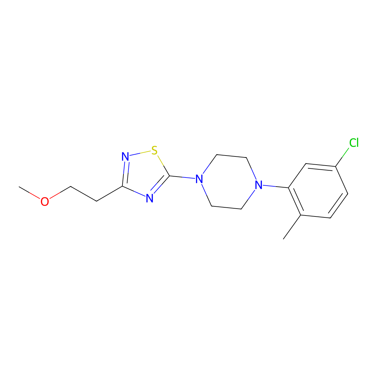 1-(5-Chloro-2-methylphenyl)-4-[3-(2-methoxyethyl)-1,2,4-thiadiazol-5-yl]piperazine molecular structure, CAS 2640878-47-1