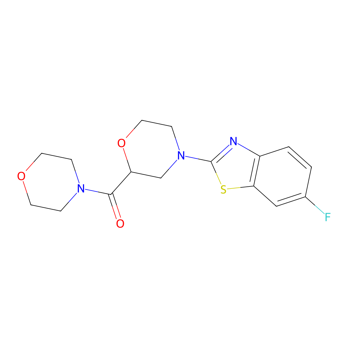 6-Fluoro-2-[2-(morpholine-4-carbonyl)morpholin-4-yl]-1,3-benzothiazole molecular structure, CAS 2640878-48-2