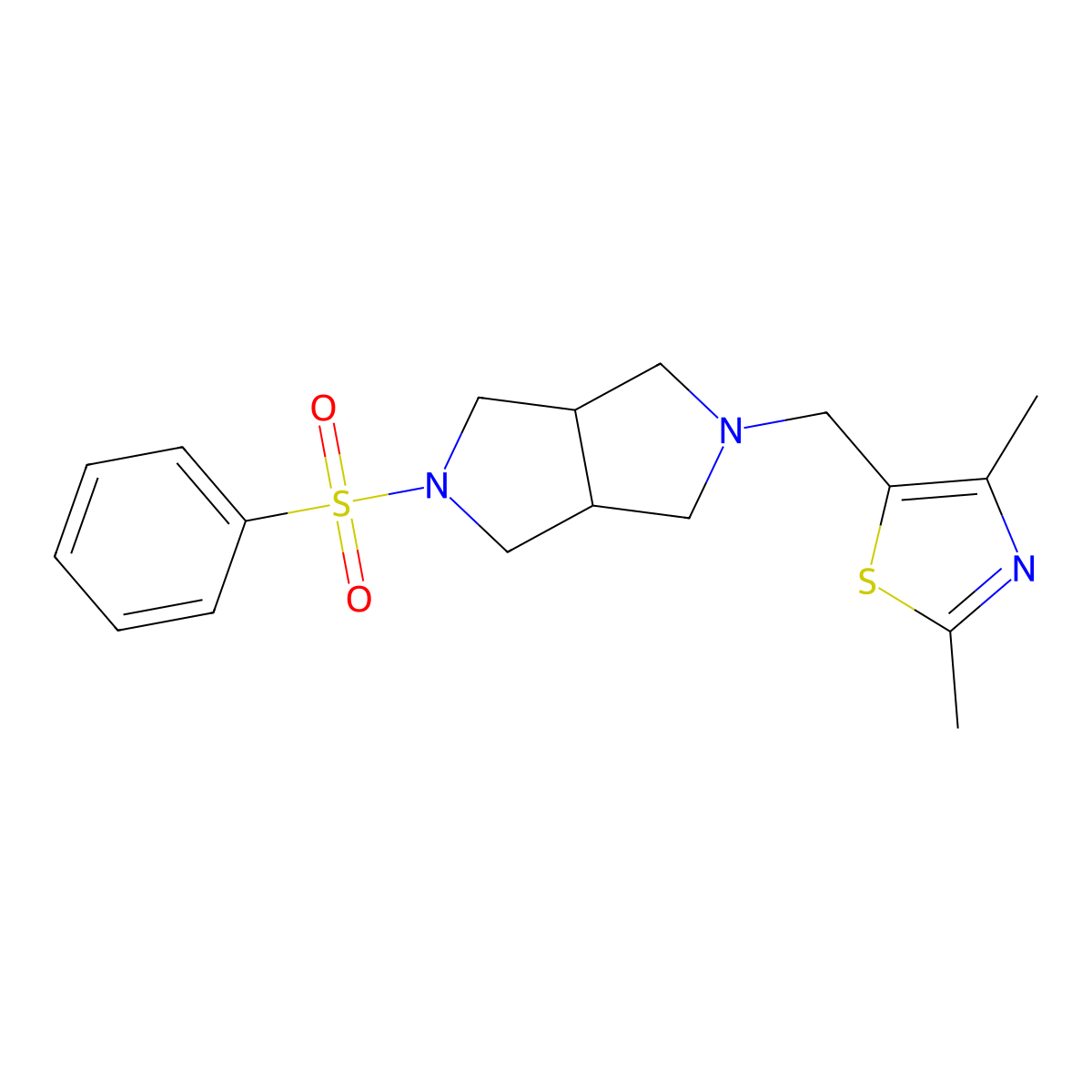 5-{[5-(Benzenesulfonyl)-octahydropyrrolo[3,4-c]pyrrol-2-yl]methyl}-2,4-dimethyl-1,3-thiazole molecular structure, CAS 2640878-55-1