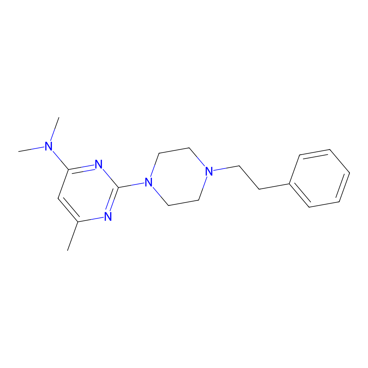 N,N,6-trimethyl-2-[4-(2-phenylethyl)piperazin-1-yl]pyrimidin-4-amine molecular structure, CAS 2640878-59-5