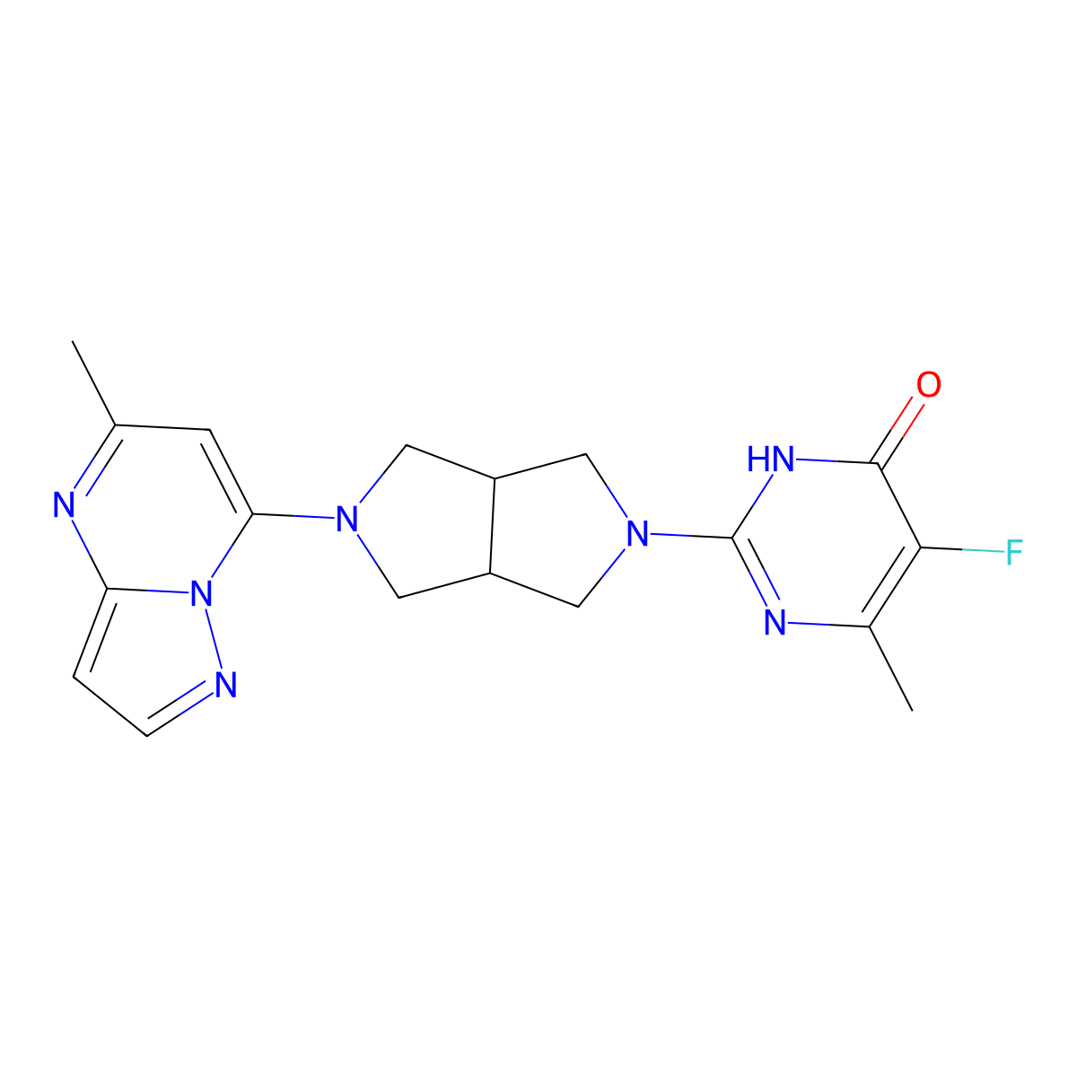 5-Fluoro-6-methyl-2-(5-{5-methylpyrazolo[1,5-a]pyrimidin-7-yl}-octahydropyrrolo[3,4-c]pyrrol-2-yl)-3,4-dihydropyrimidin-4-one molecular structure, CAS 2640878-62-0
