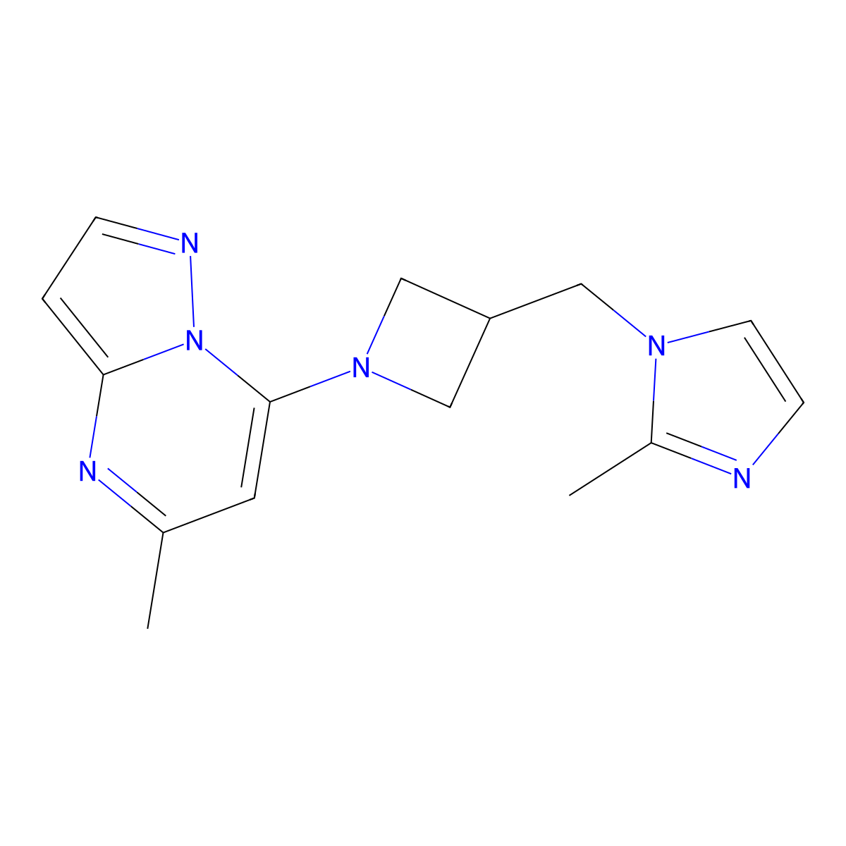 2-methyl-1-[(1-{5-methylpyrazolo[1,5-a]pyrimidin-7-yl}azetidin-3-yl)methyl]-1H-imidazole molecular structure, CAS 2640878-66-4