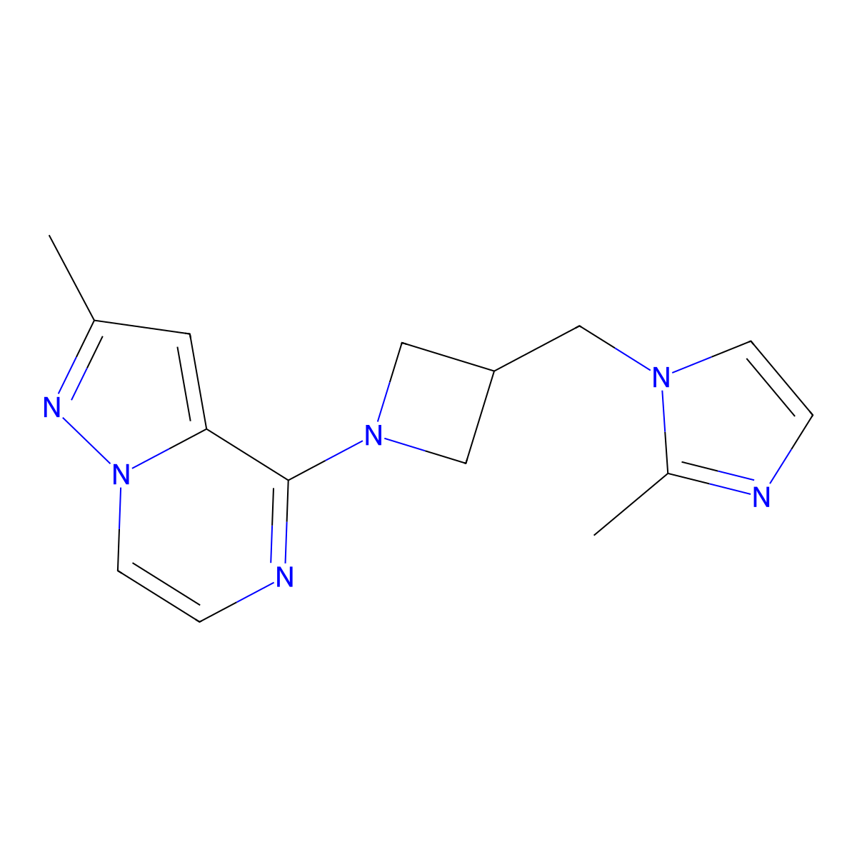 2-methyl-1-[(1-{2-methylpyrazolo[1,5-a]pyrazin-4-yl}azetidin-3-yl)methyl]-1H-imidazole molecular structure, CAS 2640878-70-0