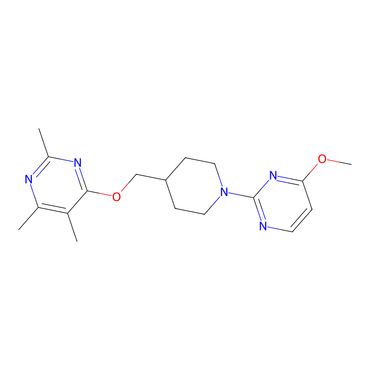4-{[1-(4-Methoxypyrimidin-2-yl)piperidin-4-yl]methoxy}-2,5,6-trimethylpyrimidine molecular structure, CAS 2640878-73-3