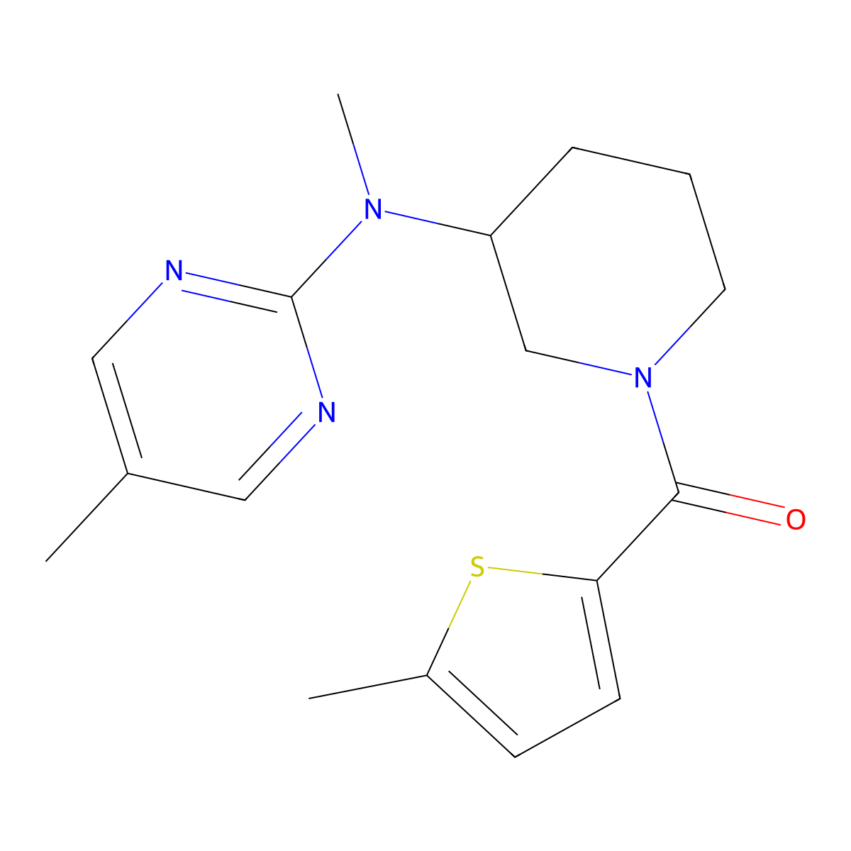 N,5-dimethyl-N-[1-(5-methylthiophene-2-carbonyl)piperidin-3-yl]pyrimidin-2-amine molecular structure, CAS 2640878-75-5