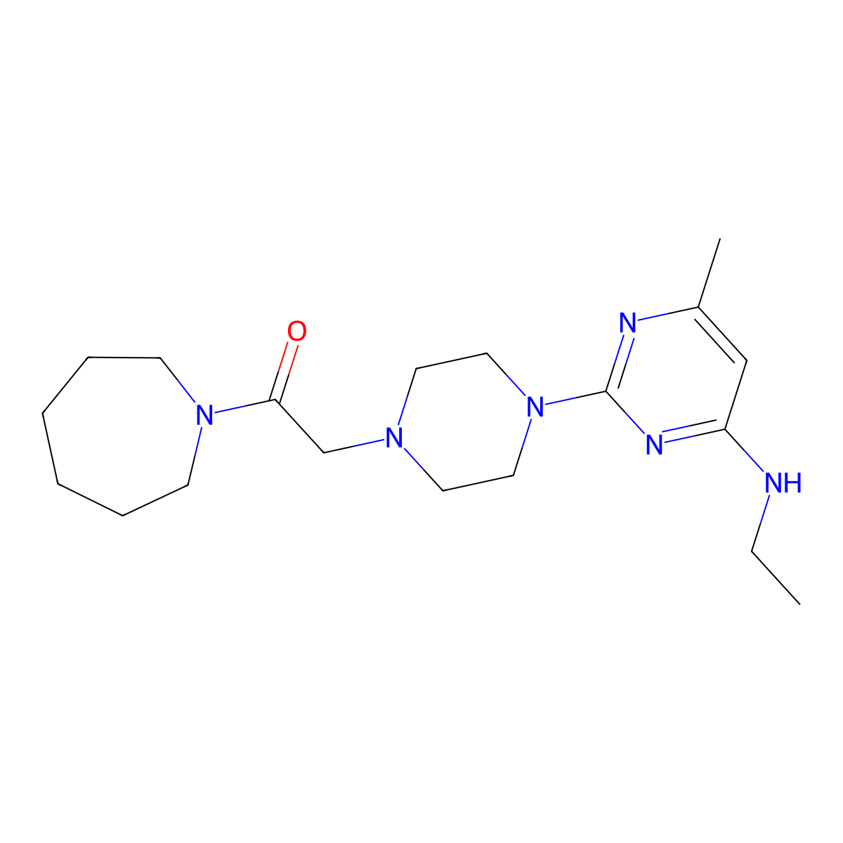 1-(Azepan-1-yl)-2-{4-[4-(ethylamino)-6-methylpyrimidin-2-yl]piperazin-1-yl}ethan-1-one molecular structure, CAS 2640878-85-7