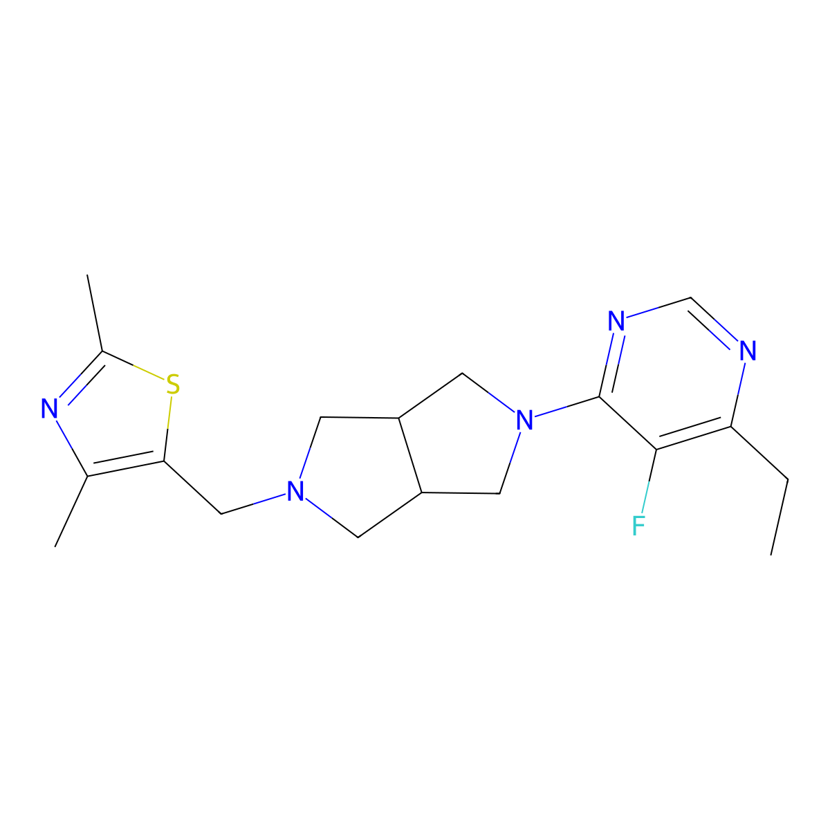 4-{5-[(2,4-Dimethyl-1,3-thiazol-5-yl)methyl]-octahydropyrrolo[3,4-c]pyrrol-2-yl}-6-ethyl-5-fluoropyrimidine molecular structure, CAS 2640878-87-9