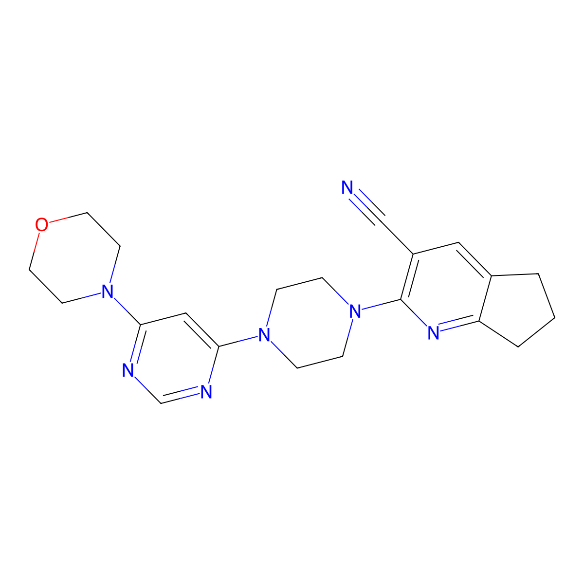 2-{4-[6-(morpholin-4-yl)pyrimidin-4-yl]piperazin-1-yl}-5H,6H,7H-cyclopenta[b]pyridine-3-carbonitrile molecular structure, CAS 2640878-88-0