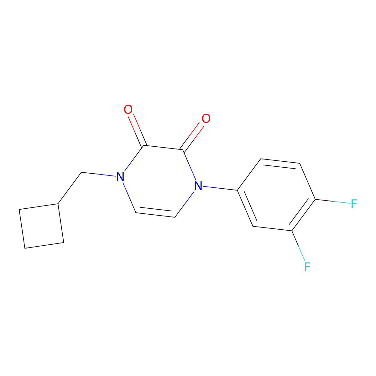 1-(Cyclobutylmethyl)-4-(3,4-difluorophenyl)-1,2,3,4-tetrahydropyrazine-2,3-dione molecular structure, CAS 2640878-90-4