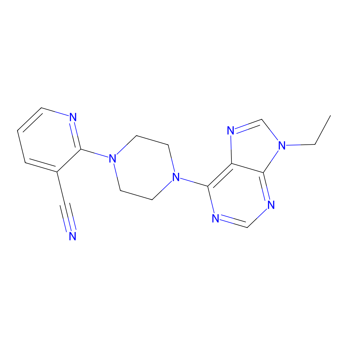 2-[4-(9-ethyl-9H-purin-6-yl)piperazin-1-yl]pyridine-3-carbonitrile molecular structure, CAS 2640878-96-0