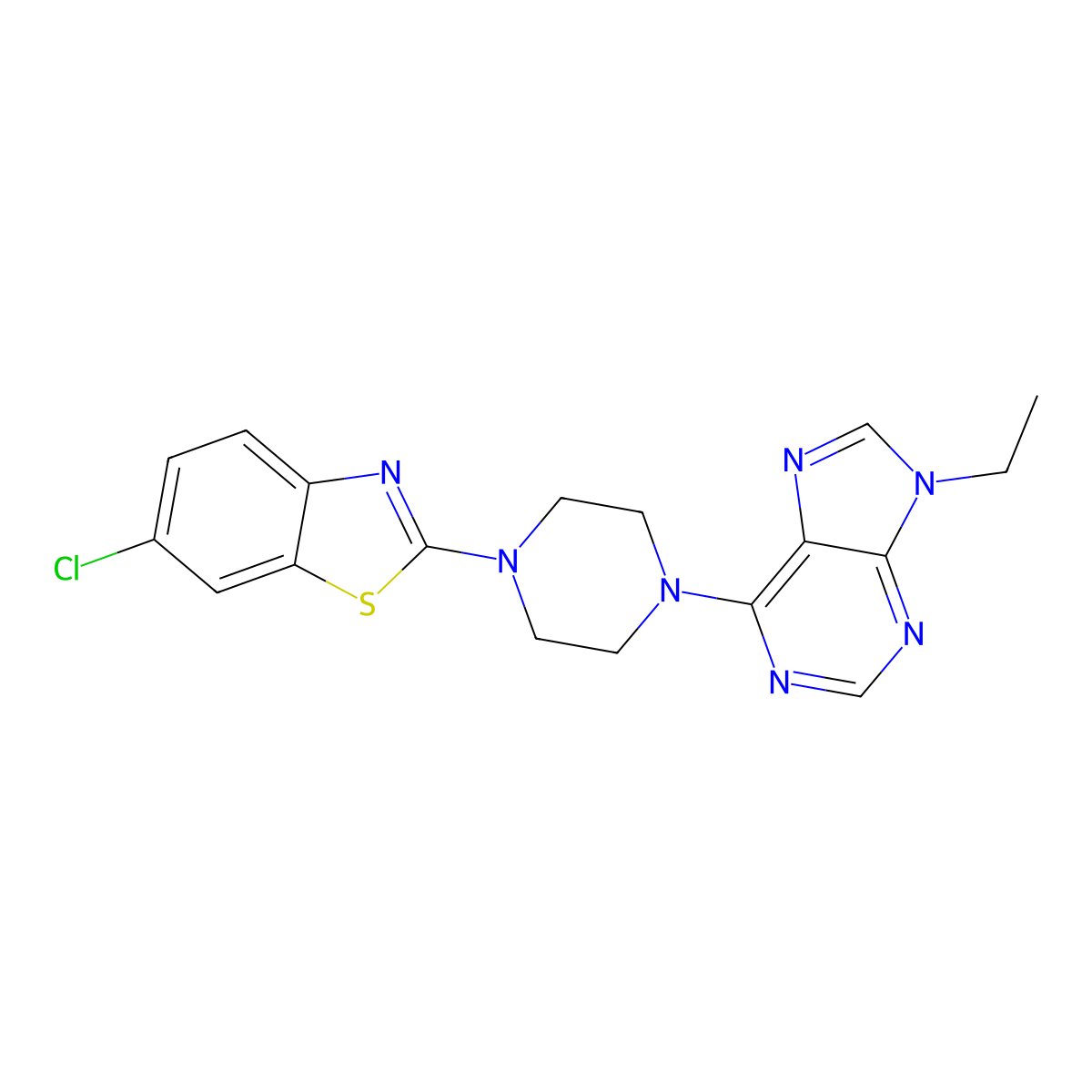 6-[4-(6-chloro-1,3-benzothiazol-2-yl)piperazin-1-yl]-9-ethyl-9H-purine molecular structure, CAS 2640878-97-1