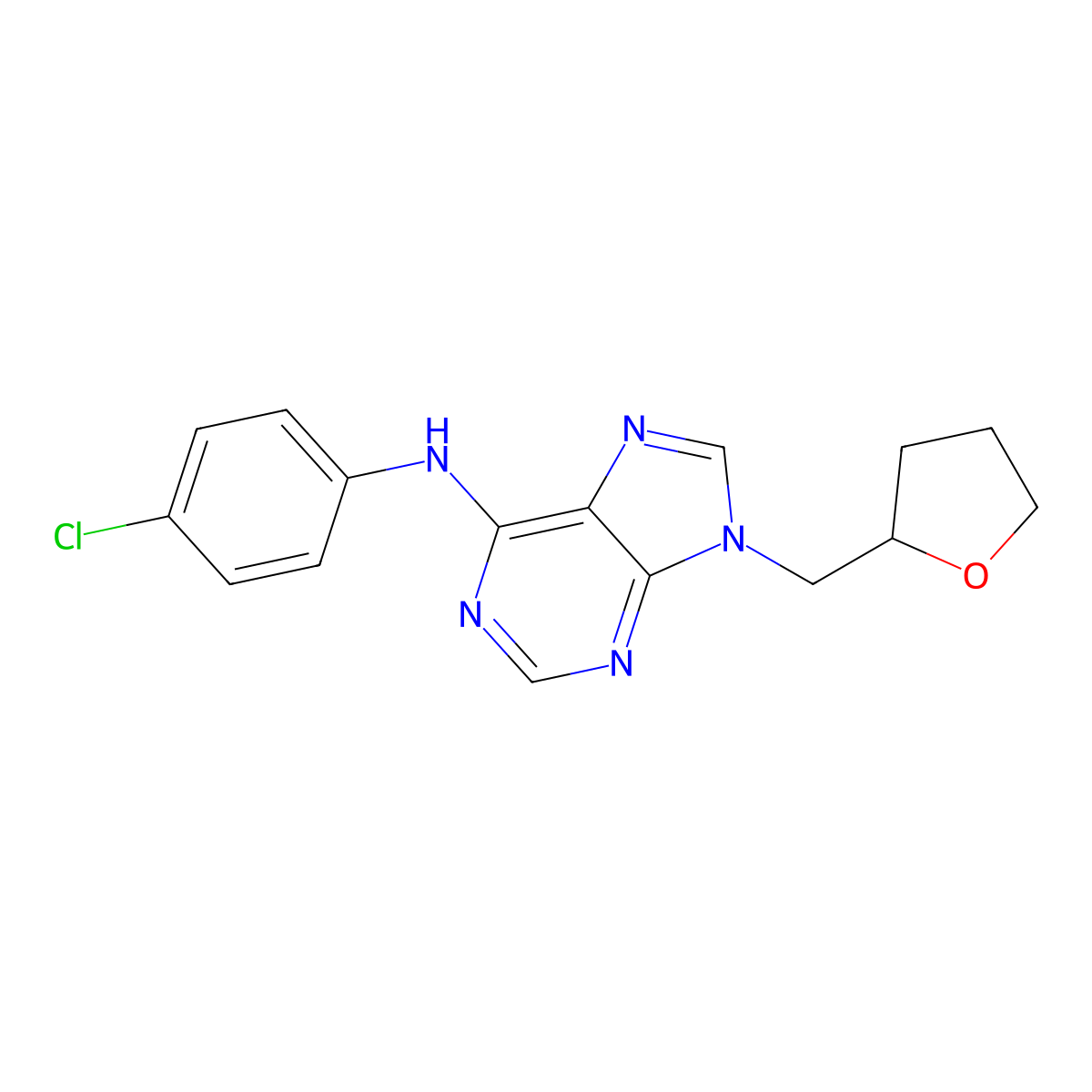 N-(4-chlorophenyl)-9-[(oxolan-2-yl)methyl]-9H-purin-6-amine molecular structure, CAS 2640878-98-2