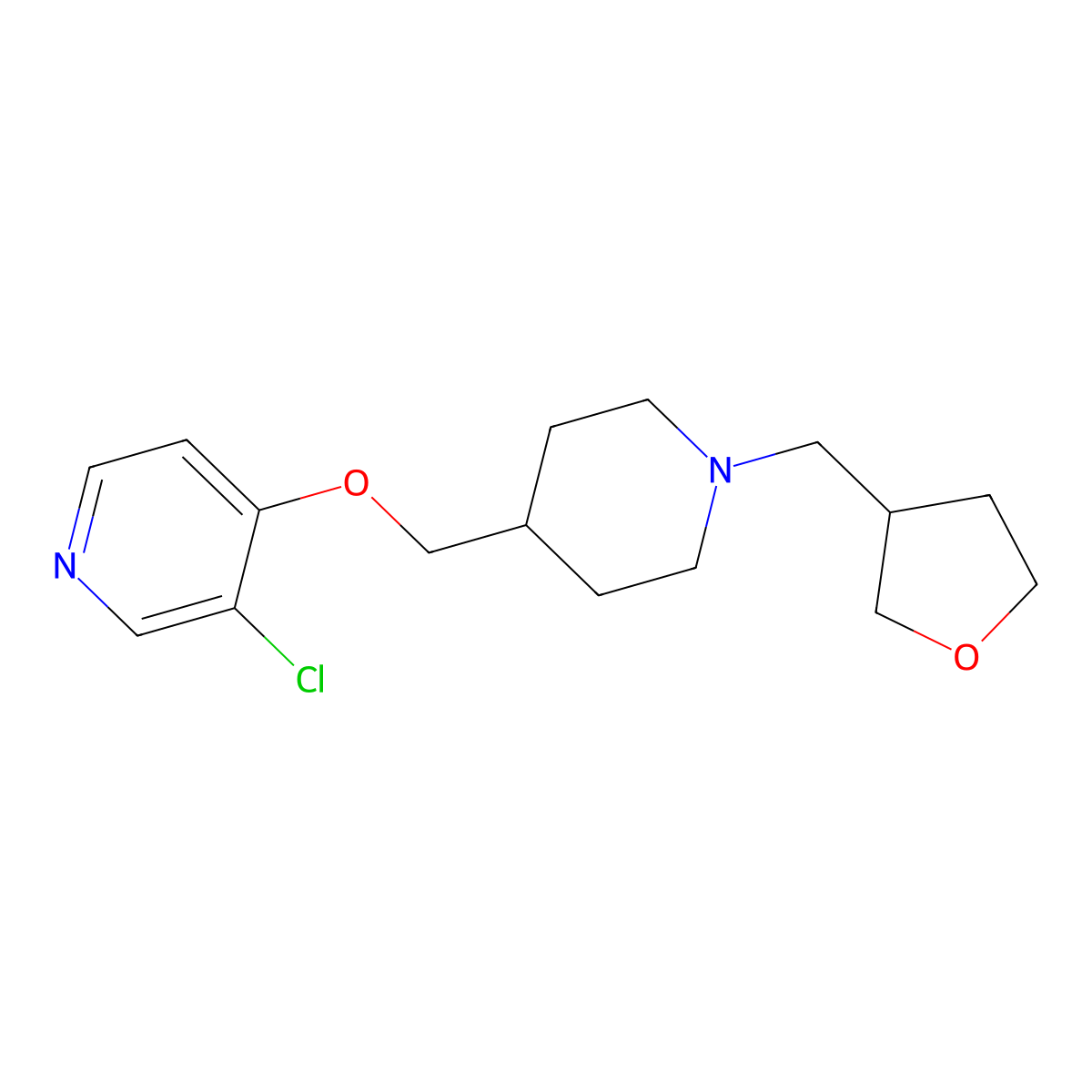 3-Chloro-4-({1-[(oxolan-3-yl)methyl]piperidin-4-yl}methoxy)pyridine molecular structure, CAS 2640878-99-3