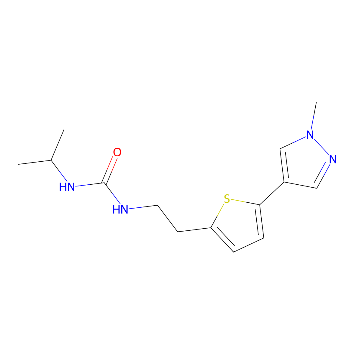 1-{2-[5-(1-methyl-1H-pyrazol-4-yl)thiophen-2-yl]ethyl}-3-(propan-2-yl)urea molecular structure, CAS 2640879-01-0