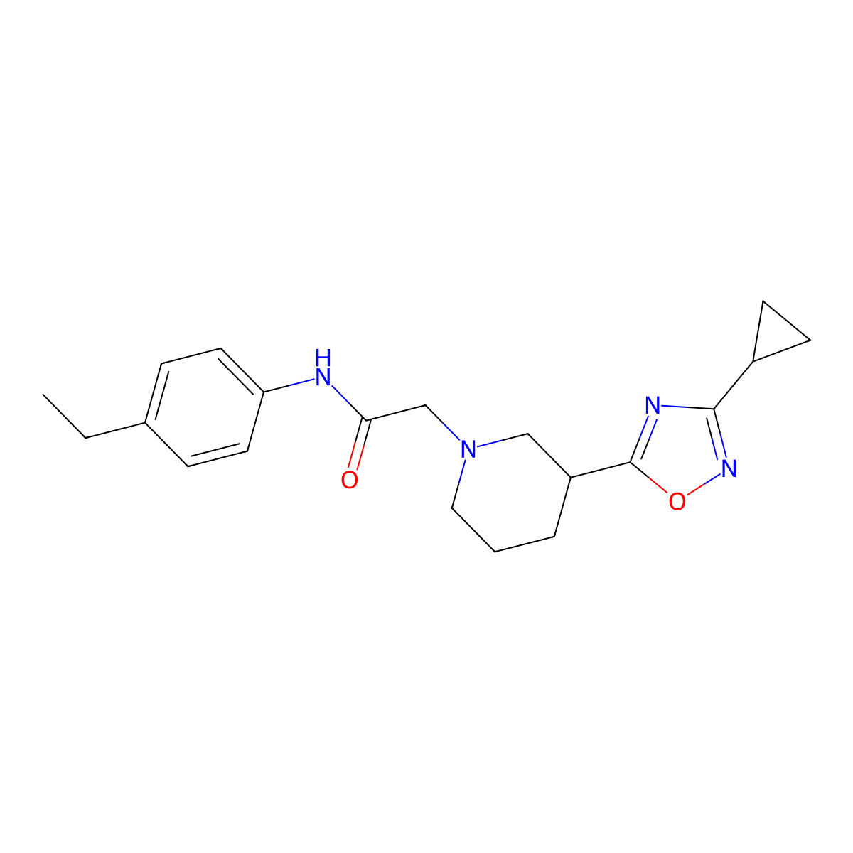2-[3-(3-cyclopropyl-1,2,4-oxadiazol-5-yl)piperidin-1-yl]-N-(4-ethylphenyl)acetamide molecular structure, CAS 2640879-03-2