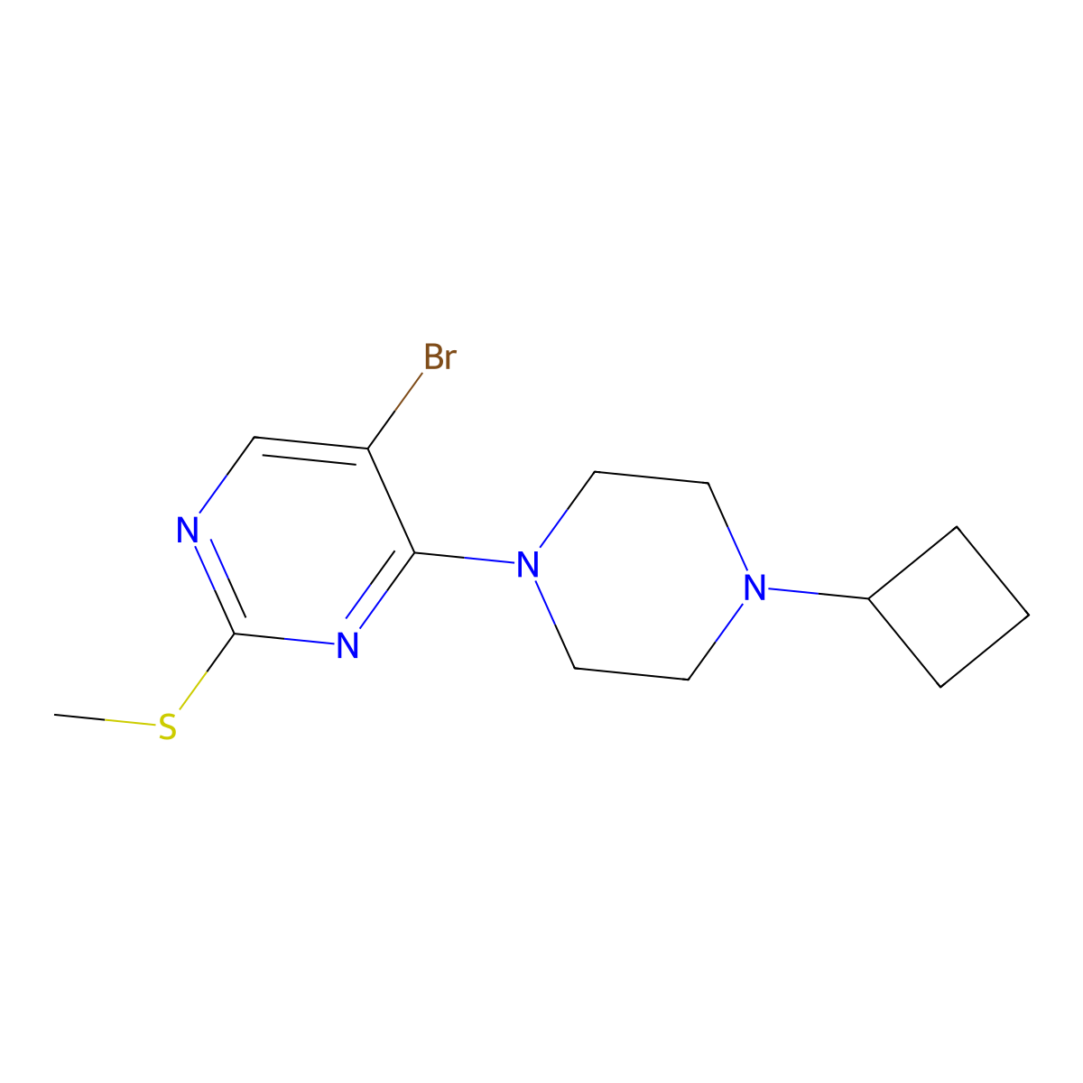 5-Bromo-4-(4-cyclobutylpiperazin-1-yl)-2-(methylsulfanyl)pyrimidine molecular structure, CAS 2640879-04-3