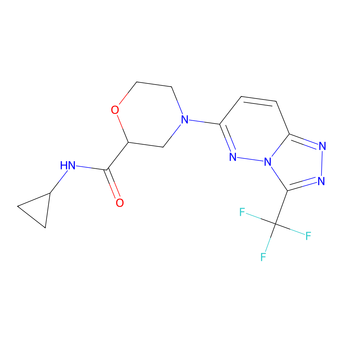 N-cyclopropyl-4-[3-(trifluoromethyl)-[1,2,4]triazolo[4,3-b]pyridazin-6-yl]morpholine-2-carboxamide molecular structure, CAS 2640879-08-7