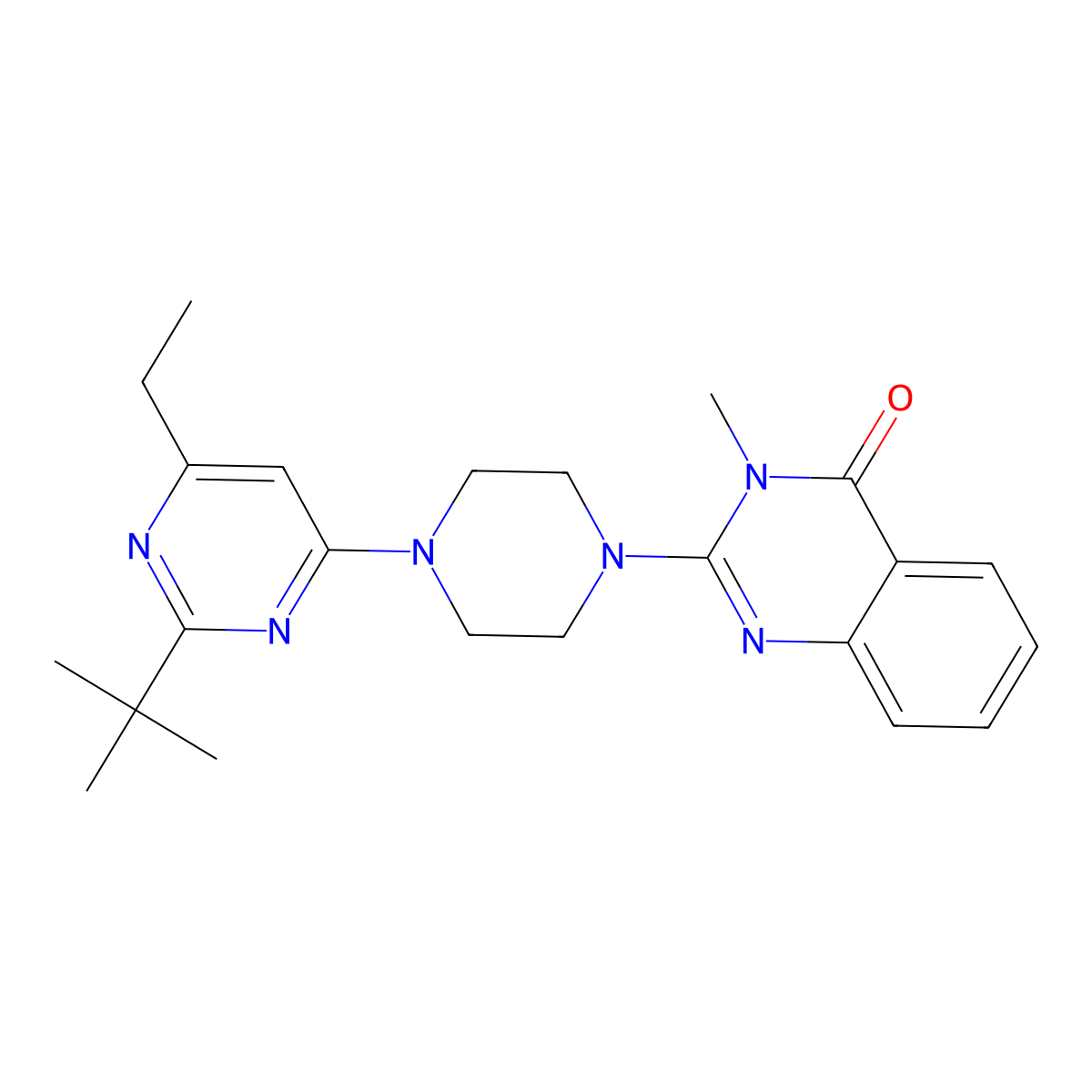 2-[4-(2-Tert-butyl-6-ethylpyrimidin-4-yl)piperazin-1-yl]-3-methyl-3,4-dihydroquinazolin-4-one molecular structure, CAS 2640879-09-8