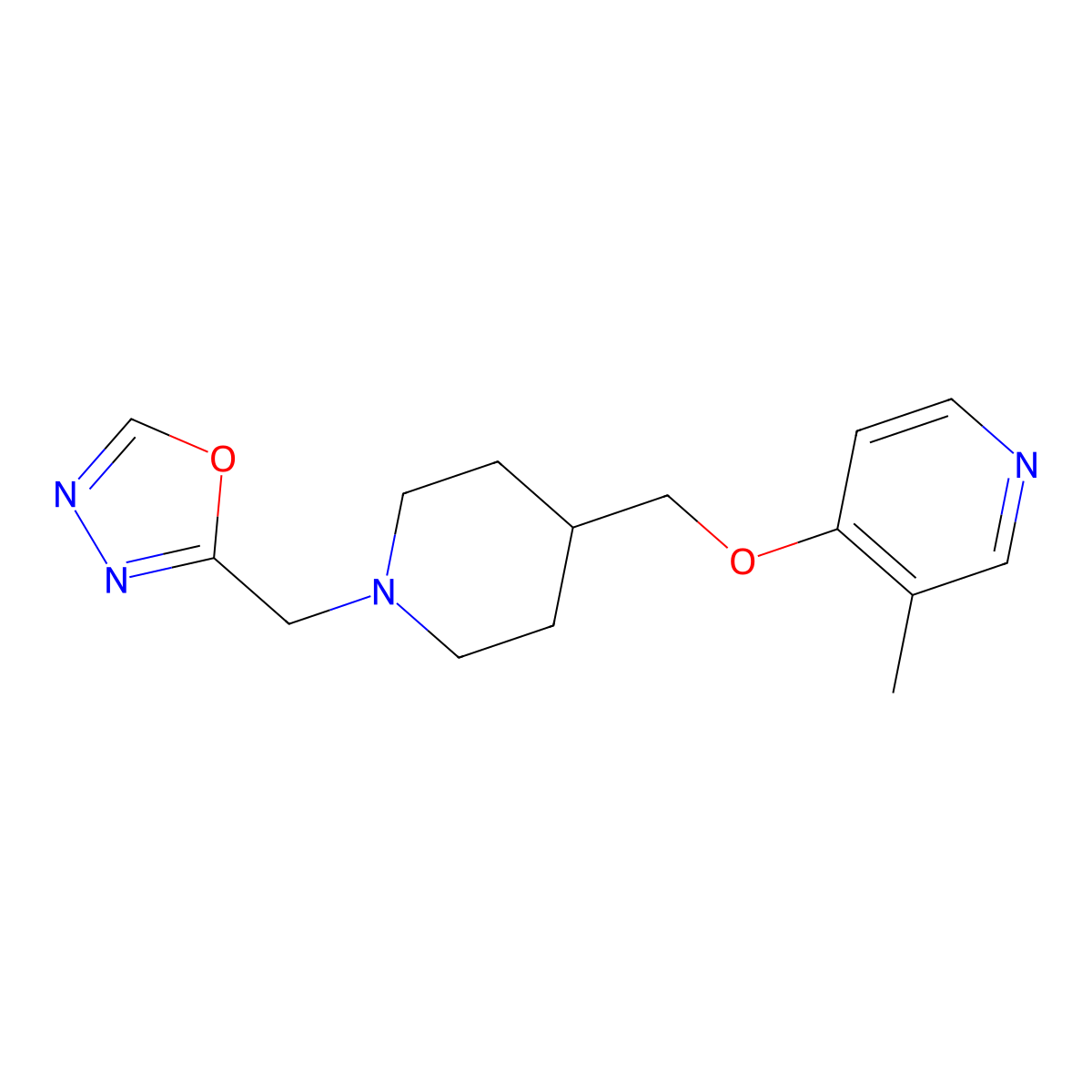3-Methyl-4-({1-[(1,3,4-oxadiazol-2-yl)methyl]piperidin-4-yl}methoxy)pyridine molecular structure, CAS 2640879-11-2