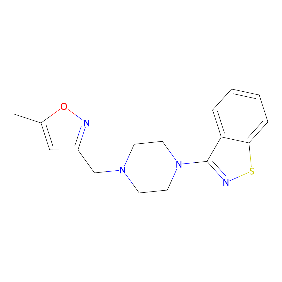 3-{4-[(5-Methyl-1,2-oxazol-3-yl)methyl]piperazin-1-yl}-1,2-benzothiazole molecular structure, CAS 2640879-19-0