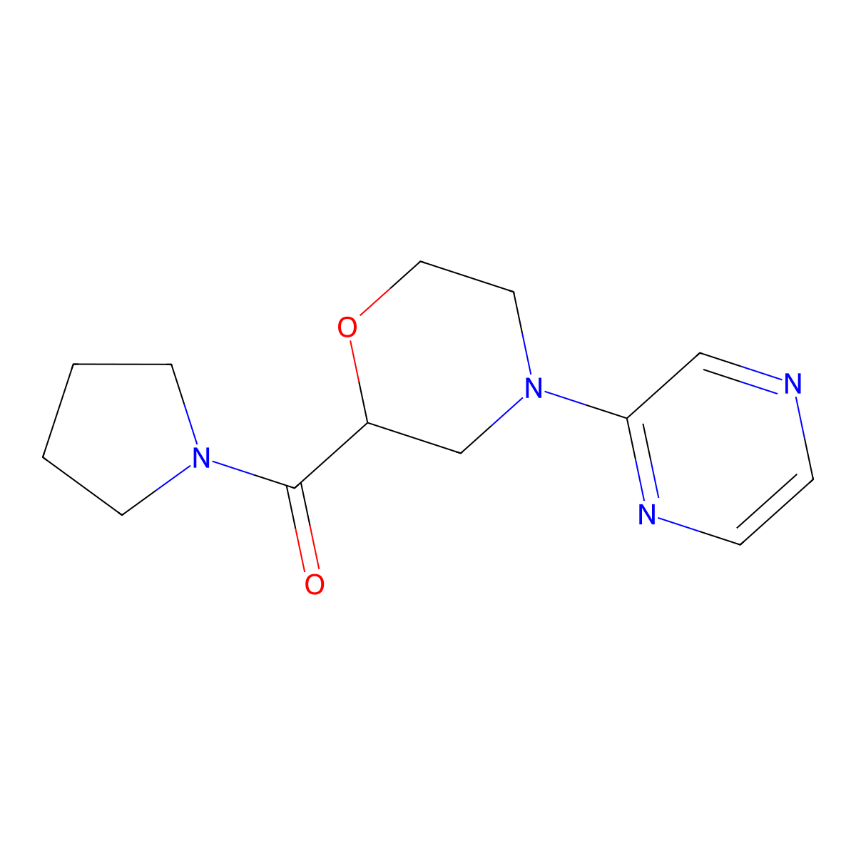 4-(Pyrazin-2-yl)-2-(pyrrolidine-1-carbonyl)morpholine molecular structure, CAS 2640879-20-3