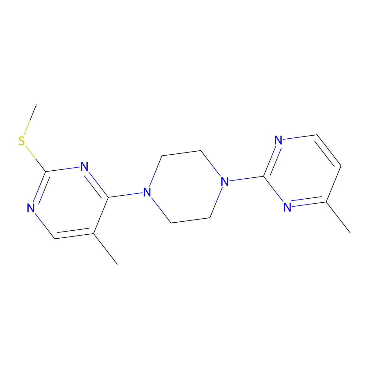 5-Methyl-4-[4-(4-methylpyrimidin-2-yl)piperazin-1-yl]-2-(methylsulfanyl)pyrimidine molecular structure, CAS 2640879-21-4