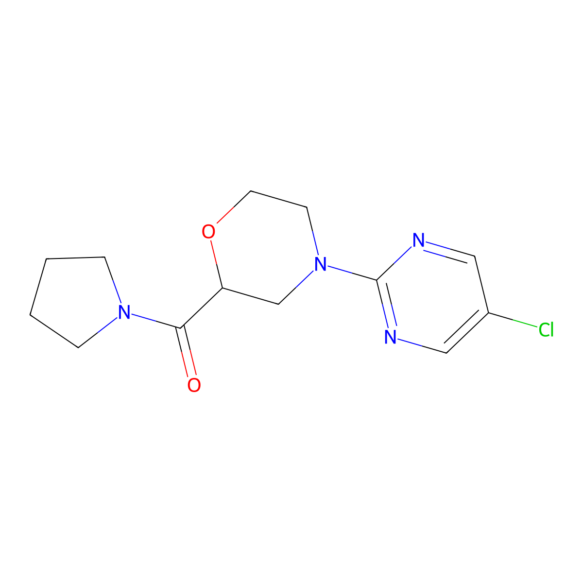 4-(5-Chloropyrimidin-2-yl)-2-(pyrrolidine-1-carbonyl)morpholine molecular structure, CAS 2640879-22-5