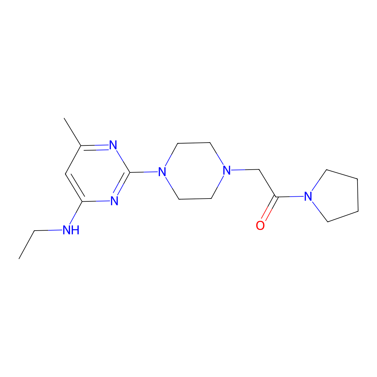 2-{4-[4-(Ethylamino)-6-methylpyrimidin-2-yl]piperazin-1-yl}-1-(pyrrolidin-1-yl)ethan-1-one molecular structure, CAS 2640879-23-6