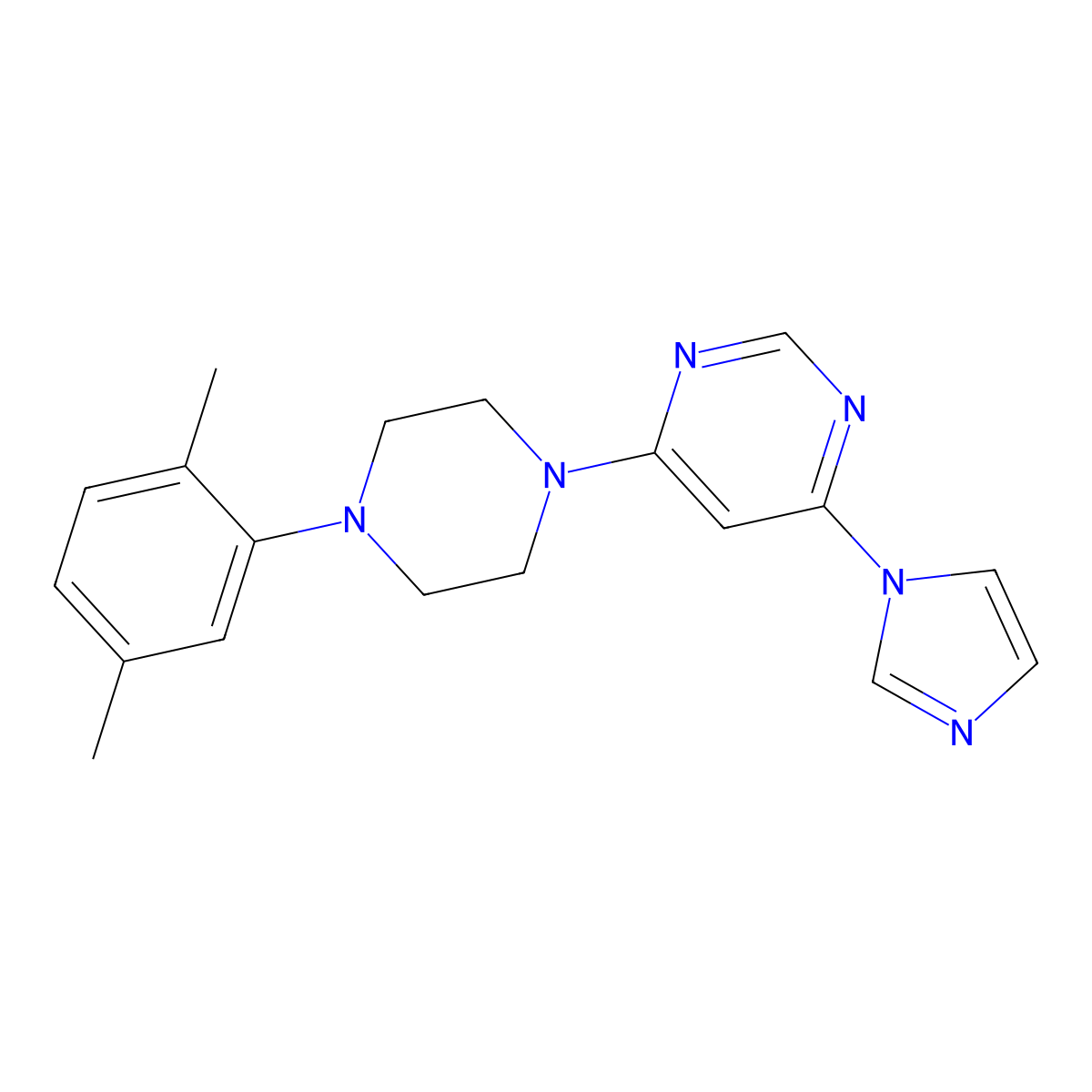4-[4-(2,5-dimethylphenyl)piperazin-1-yl]-6-(1H-imidazol-1-yl)pyrimidine molecular structure, CAS 2640879-27-0
