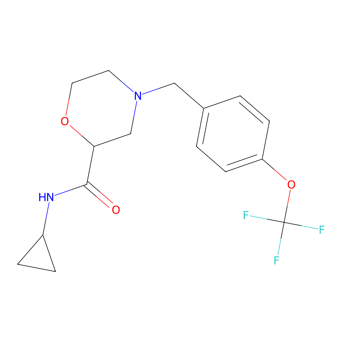 N-cyclopropyl-4-{[4-(trifluoromethoxy)phenyl]methyl}morpholine-2-carboxamide molecular structure, CAS 2640880-67-5