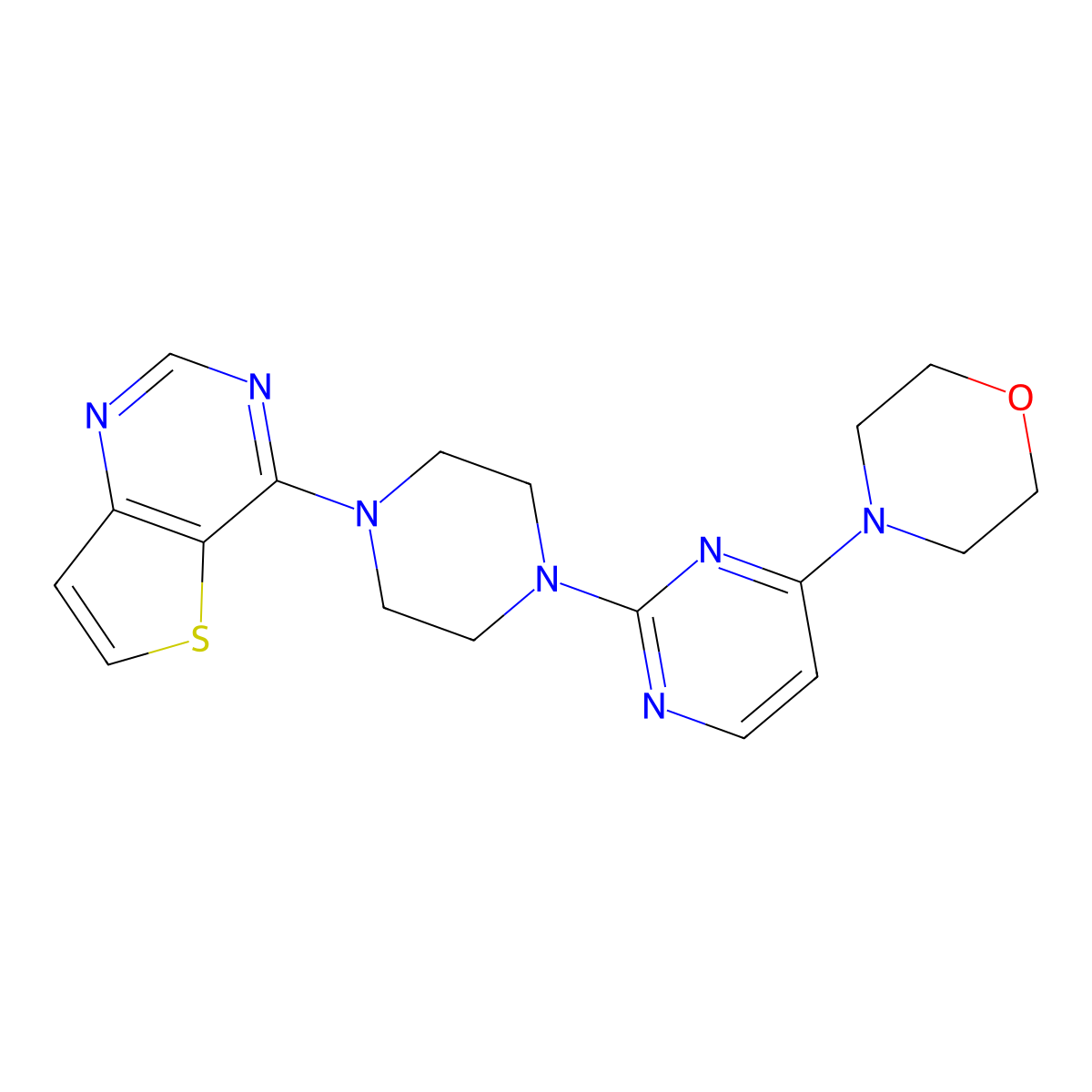 4-[2-(4-{Thieno[3,2-d]pyrimidin-4-yl}piperazin-1-yl)pyrimidin-4-yl]morpholine molecular structure, CAS 2640880-68-6