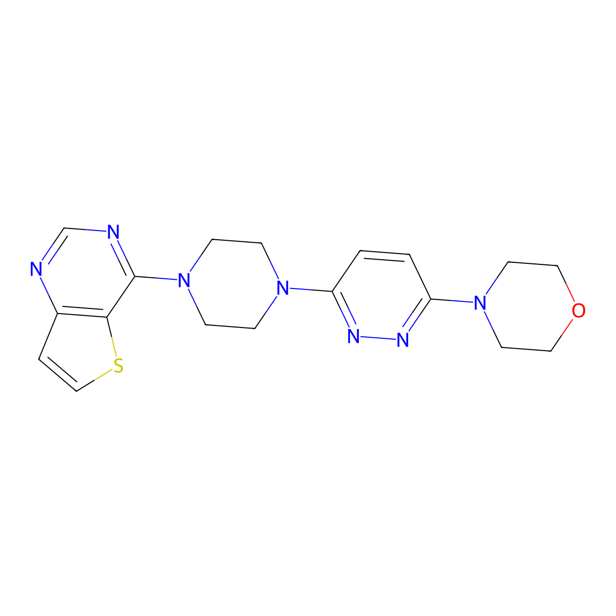 4-[6-(4-{Thieno[3,2-d]pyrimidin-4-yl}piperazin-1-yl)pyridazin-3-yl]morpholine molecular structure, CAS 2640880-72-2