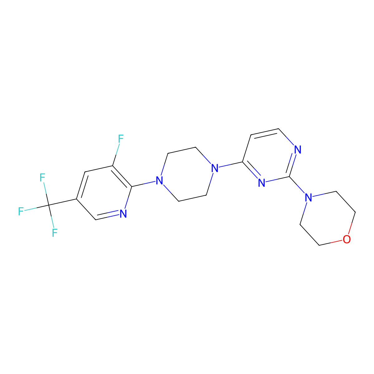 4-(4-{4-[3-Fluoro-5-(trifluoromethyl)pyridin-2-yl]piperazin-1-yl}pyrimidin-2-yl)morpholine molecular structure, CAS 2640880-77-7