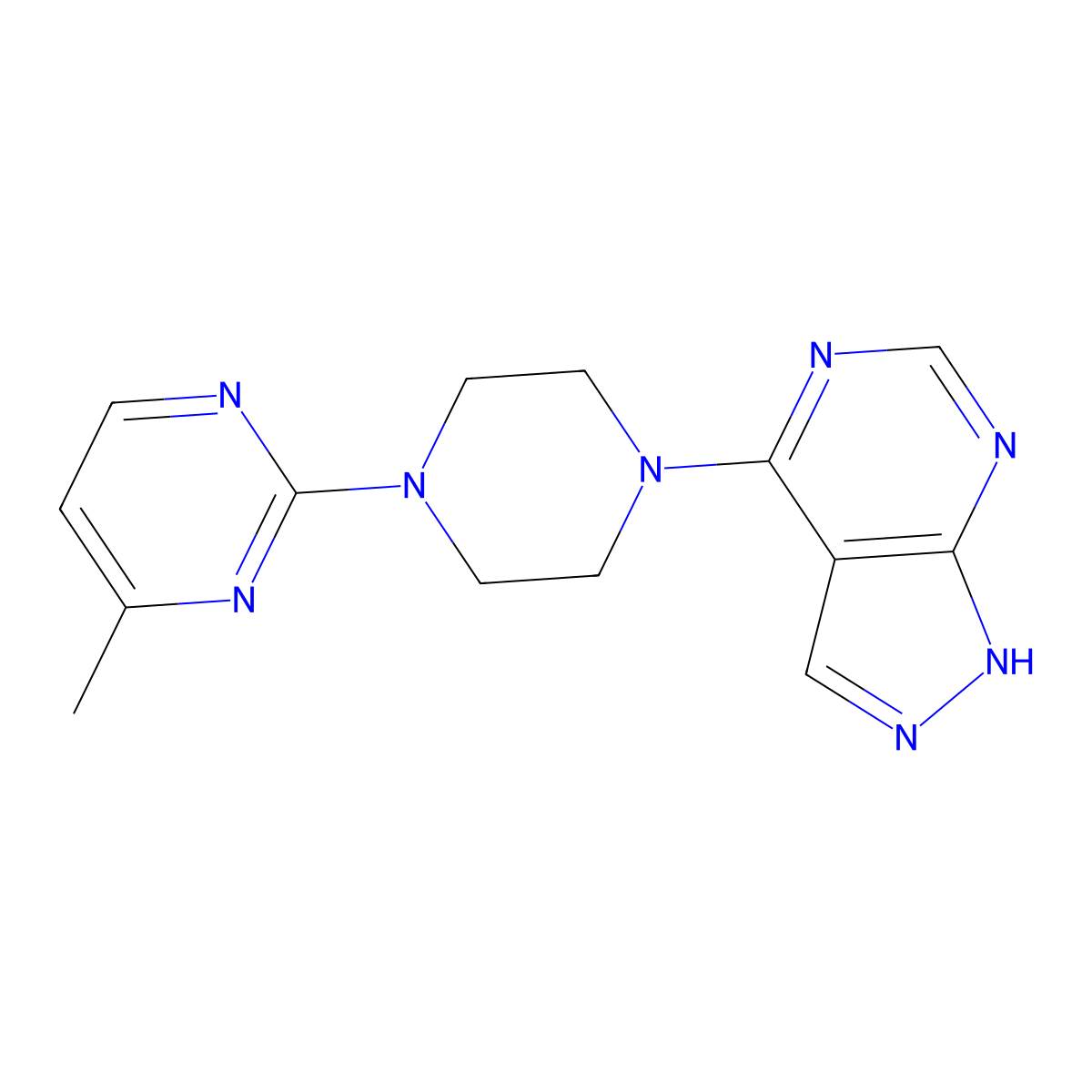 4-methyl-2-(4-{1H-pyrazolo[3,4-d]pyrimidin-4-yl}piperazin-1-yl)pyrimidine molecular structure, CAS 2640880-79-9