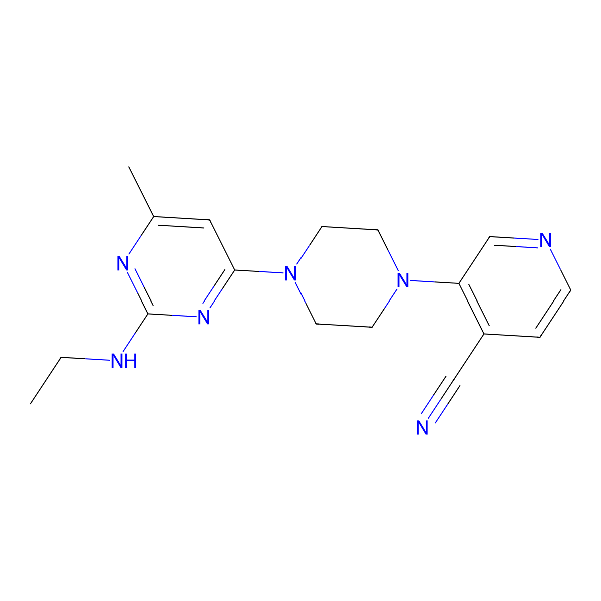 3-{4-[2-(Ethylamino)-6-methylpyrimidin-4-yl]piperazin-1-yl}pyridine-4-carbonitrile molecular structure, CAS 2640880-80-2