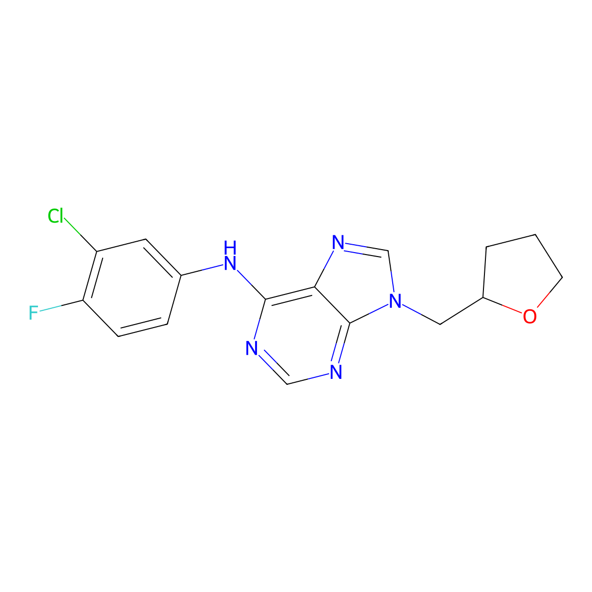N-(3-chloro-4-fluorophenyl)-9-[(oxolan-2-yl)methyl]-9H-purin-6-amine molecular structure, CAS 2640880-81-3