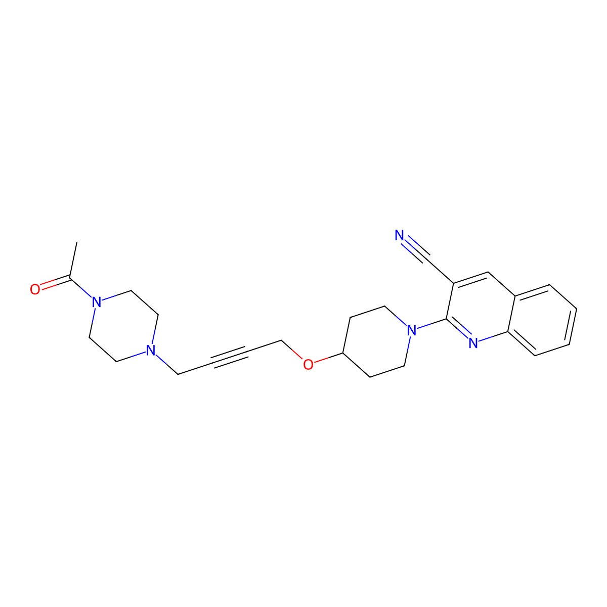 2-(4-{[4-(4-Acetylpiperazin-1-yl)but-2-yn-1-yl]oxy}piperidin-1-yl)quinoline-3-carbonitrile molecular structure, CAS 2640880-83-5