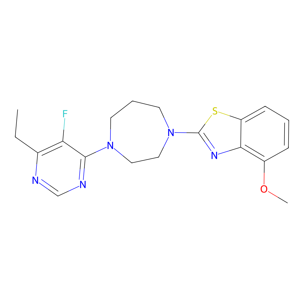 2-[4-(6-Ethyl-5-fluoropyrimidin-4-yl)-1,4-diazepan-1-yl]-4-methoxy-1,3-benzothiazole molecular structure, CAS 2640880-84-6
