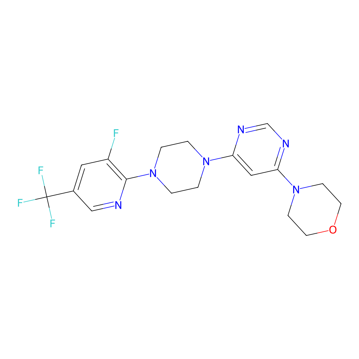 4-(6-{4-[3-Fluoro-5-(trifluoromethyl)pyridin-2-yl]piperazin-1-yl}pyrimidin-4-yl)morpholine molecular structure, CAS 2640880-85-7