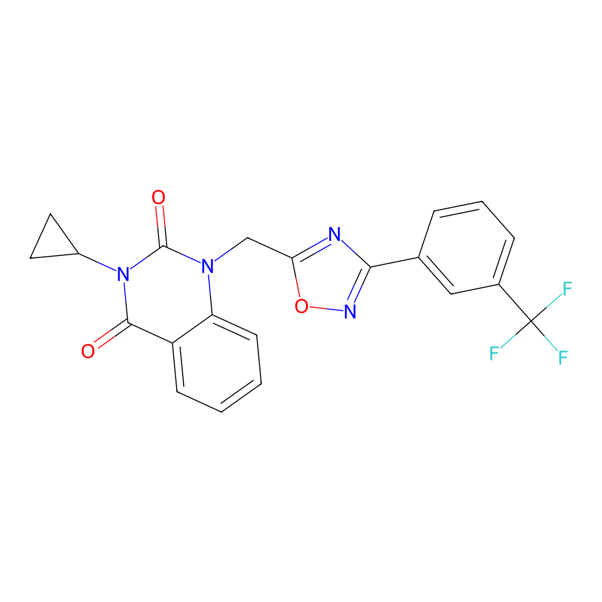 3-Cyclopropyl-1-({3-[3-(trifluoromethyl)phenyl]-1,2,4-oxadiazol-5-yl}methyl)-1,2,3,4-tetrahydroquinazoline-2,4-dione molecular structure, CAS 2640880-94-8